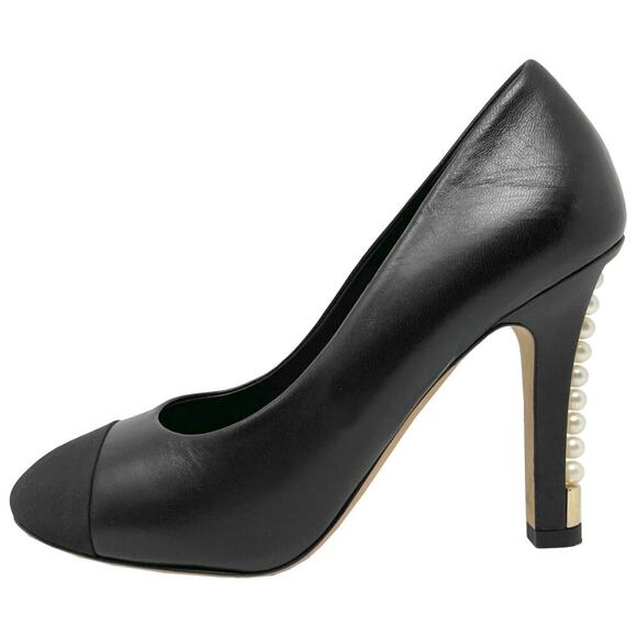 Chanel Black Leather Cap Toe Pearl Heel Pumps – Size 39 - Picture 1 of 10